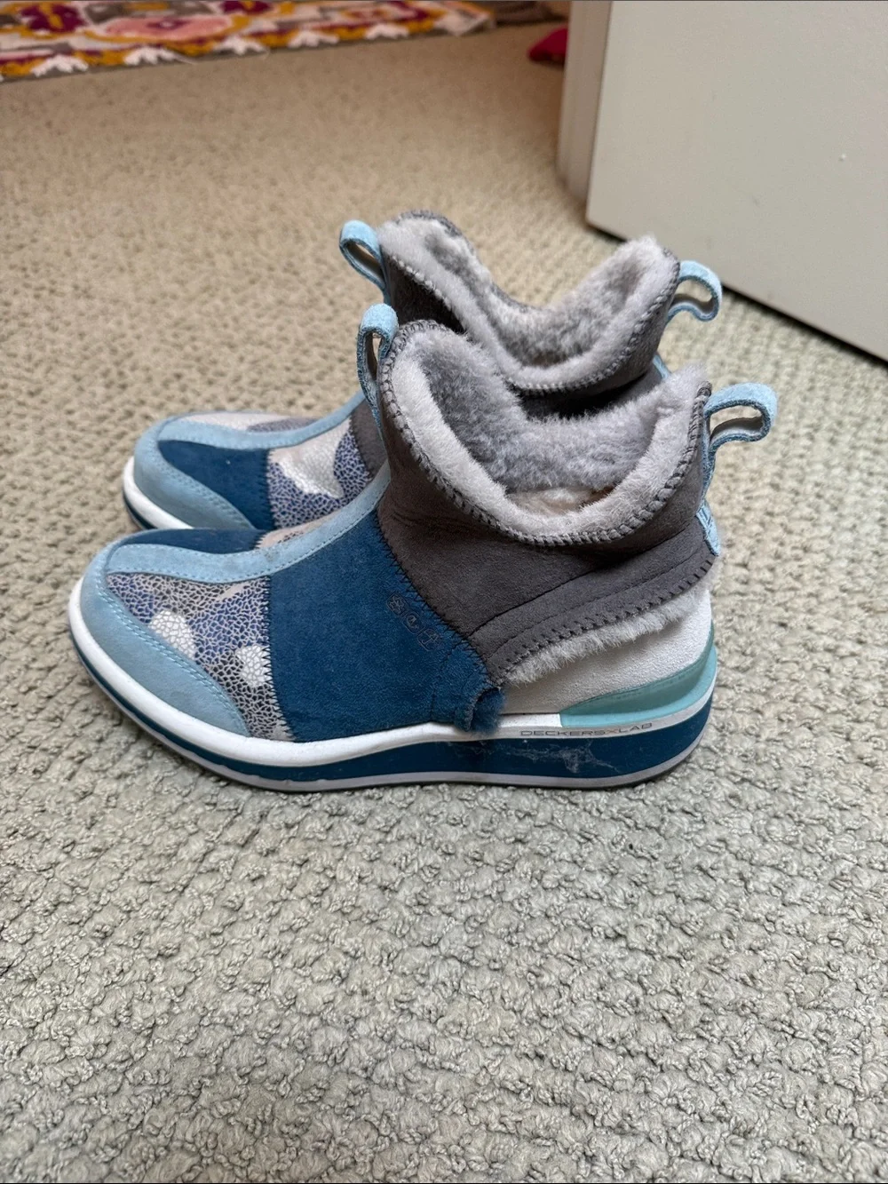 Decker x labs  Blue and Gray Winter Boots - Cozy Fleece Lined